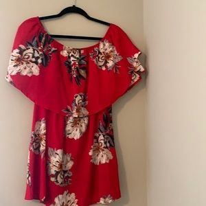 Red floral off the shoulder dress